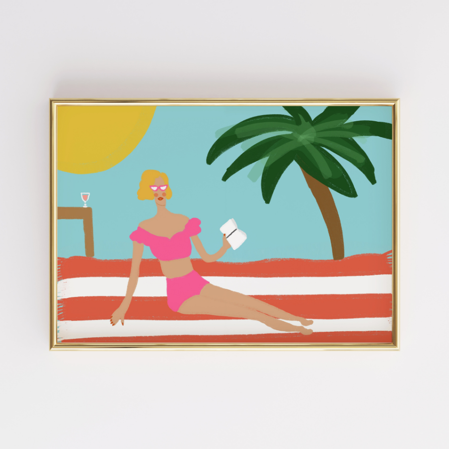 Stampa Preppy Beach Girl – Arte murale estiva retrò