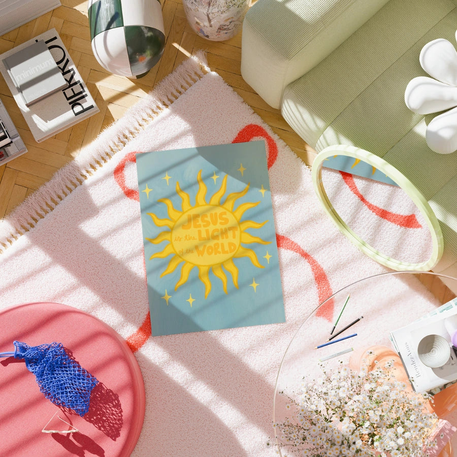 Gesù è la luce del mondo, stampa artistica da parete con illustrazione del sole cristiano