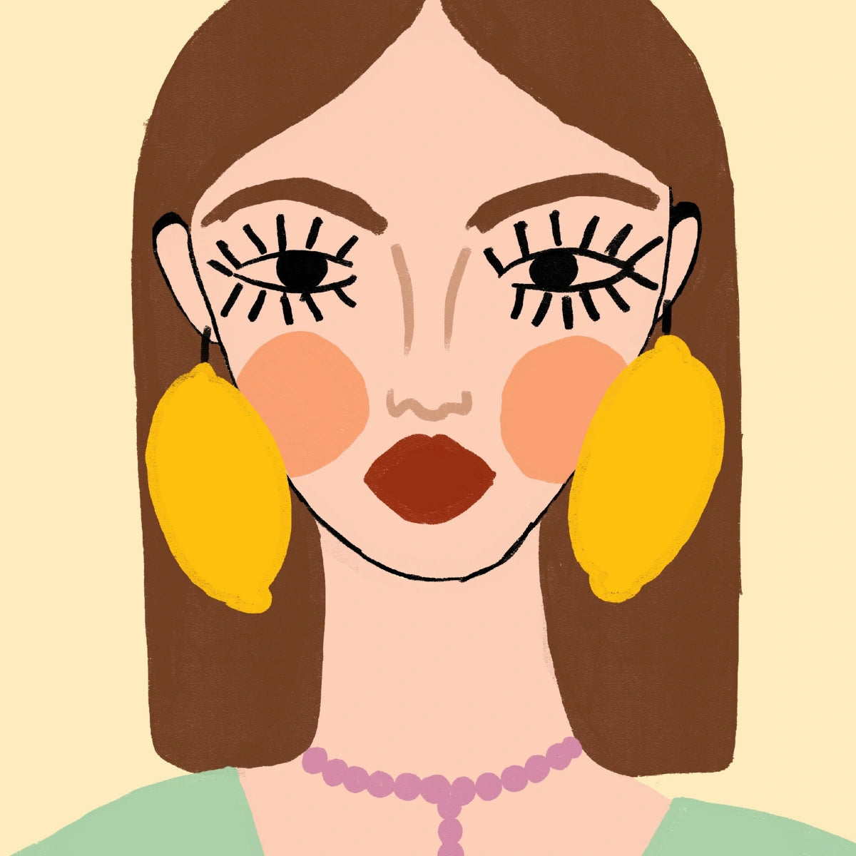 Stampa di orecchini al limone – Ritratto femminile audace da parete