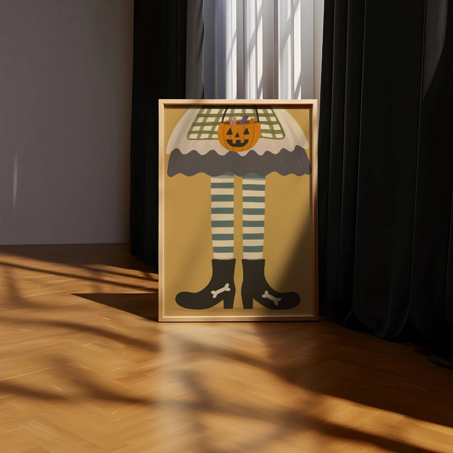 Stampa di Halloween con gambe da strega: simpatica decorazione murale "Dolcetto o scherzetto"