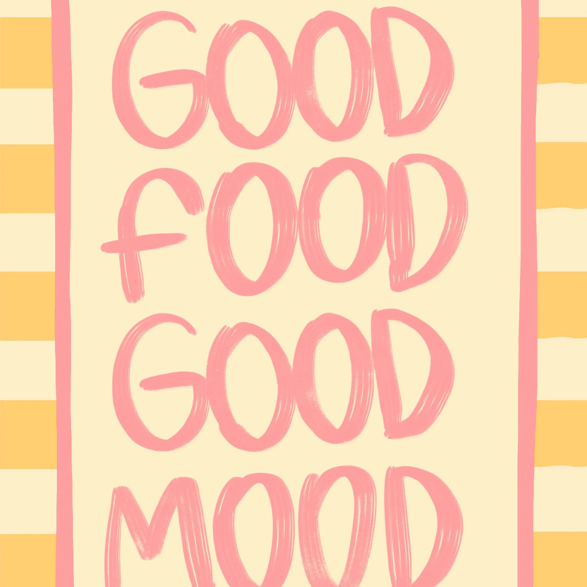 Arte murale "Buon cibo e buon umore" - Stampa da cucina audace