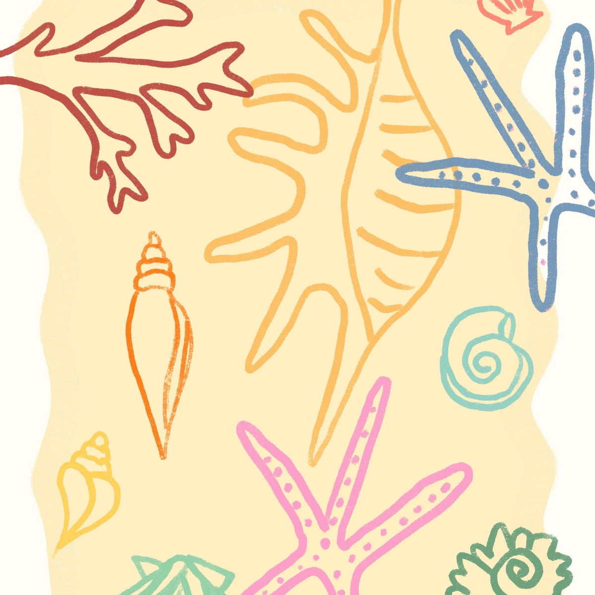 Arte murale con conchiglie colorate - Poster costiero con stelle marine