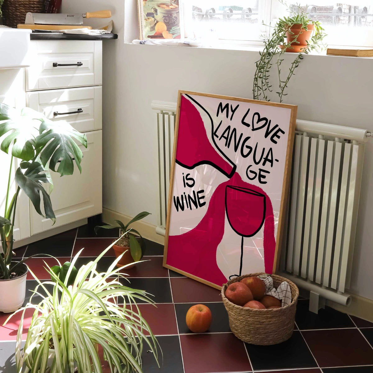 Il linguaggio dell'amore è il vino - Arte murale - Stampa divertente
