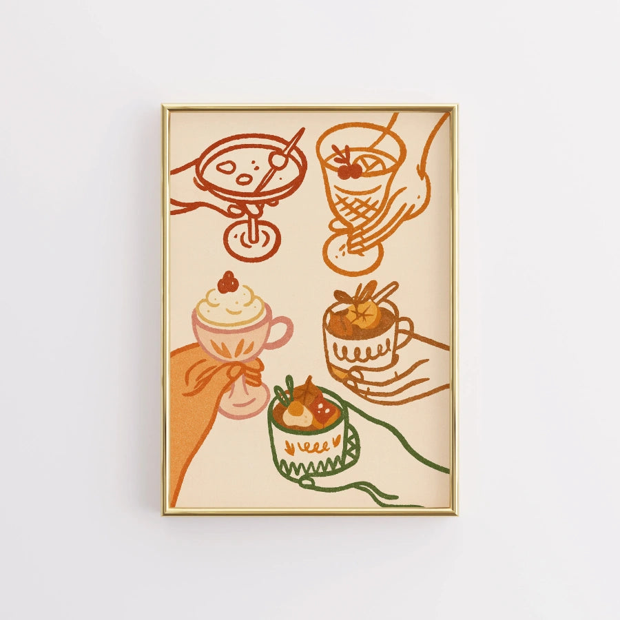 Arte murale con bevande autunnali - Stampa di cocktail autunnali accoglienti