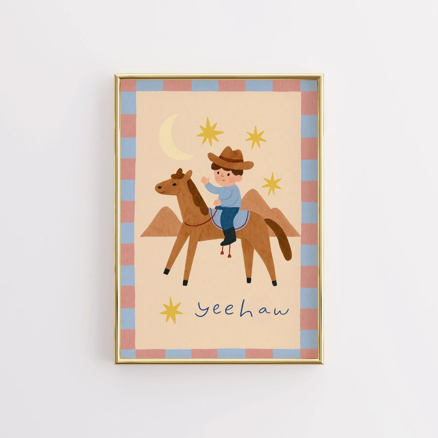 Stampa per cameretta dei bambini con cowboy - Yeehaw Kids Wall Art