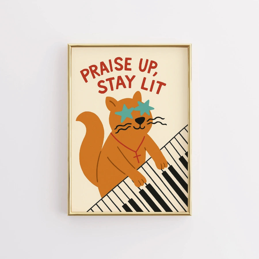 Praise Up Stay Lit Wall Art - Divertente stampa cristiana