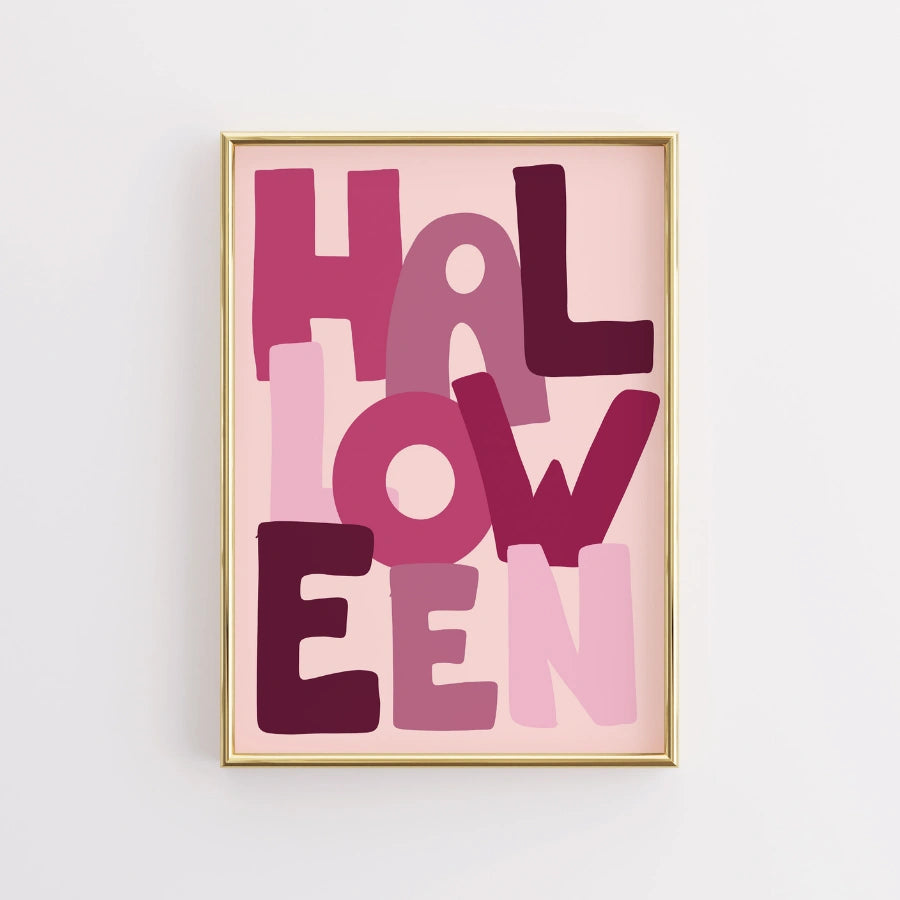 Stampa moderna con scritte di Halloween – Arte murale rosa intenso