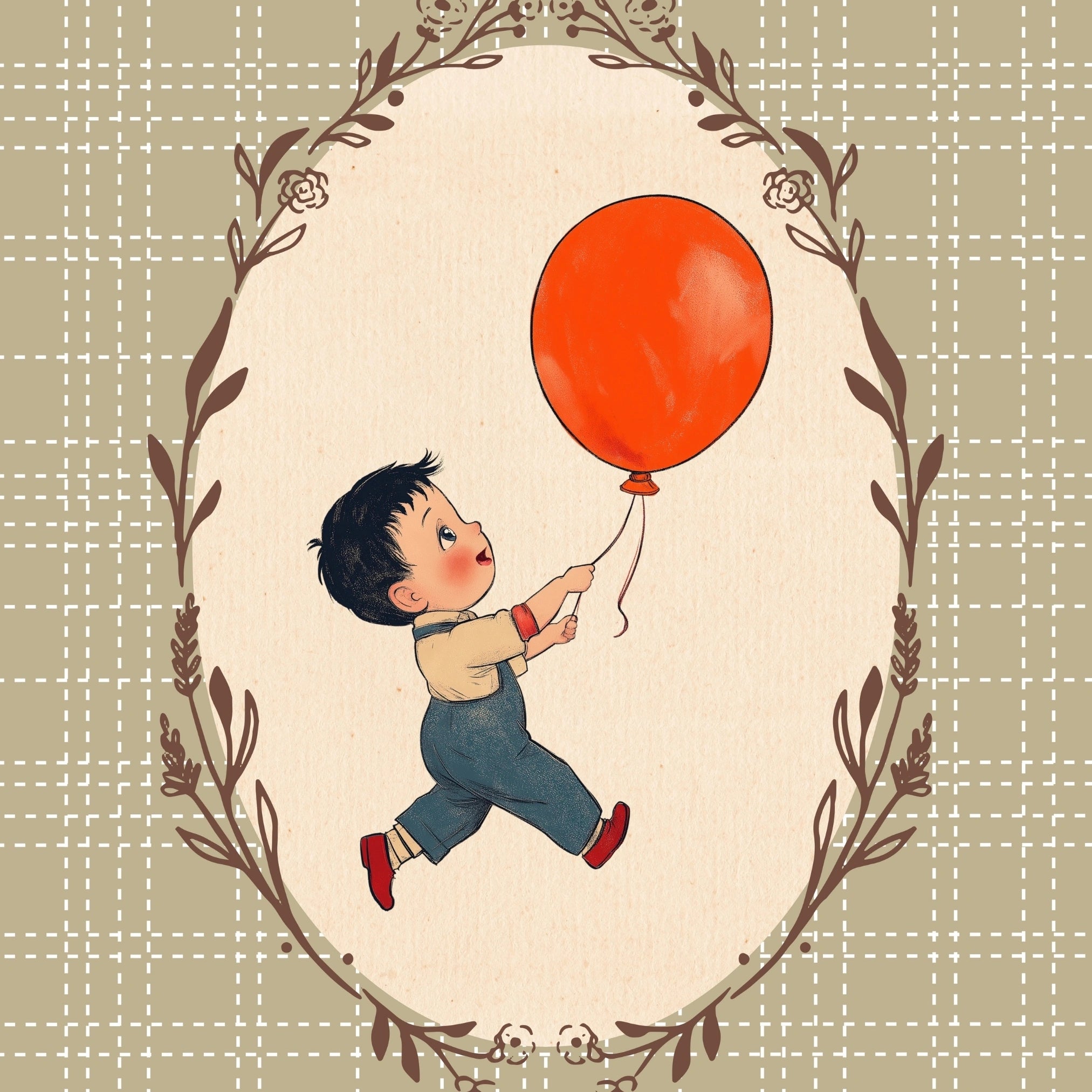 Arte murale vintage con palloncino per bambini - Stampa per bambini con palloncino rosso