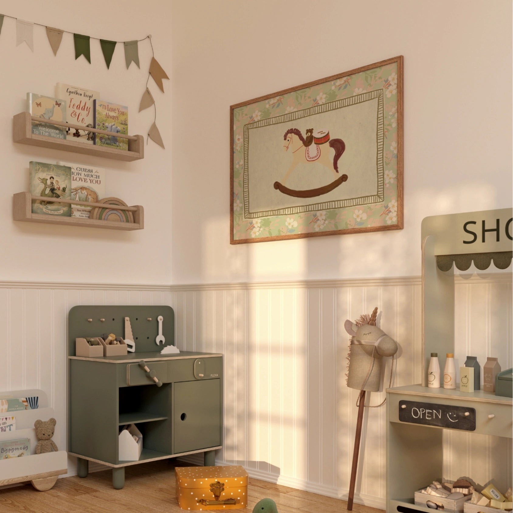 Decorazione murale con giocattoli d'epoca