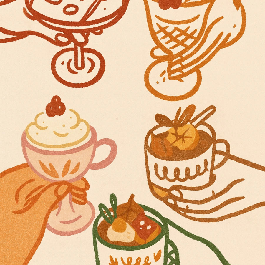 Arte murale con bevande autunnali - Stampa di cocktail autunnali accoglienti