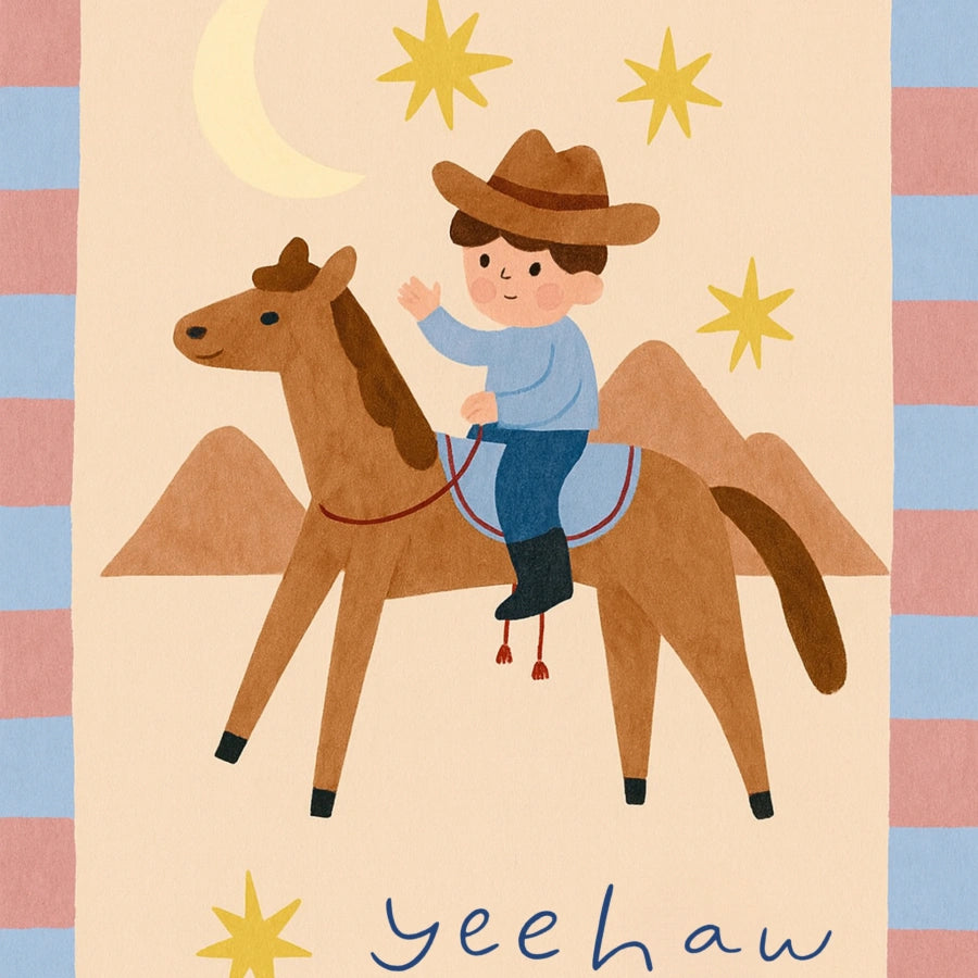 Stampa per cameretta dei bambini con cowboy - Yeehaw Kids Wall Art