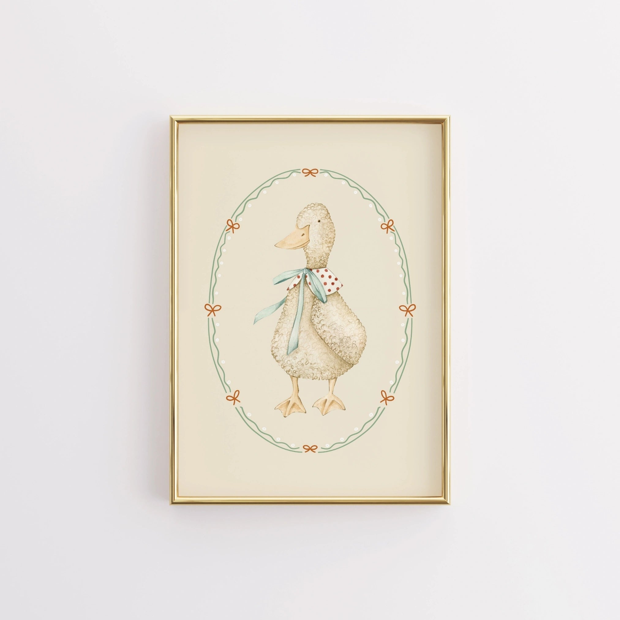 Arte murale "Curly Duck" - Stampa vintage per vivaio di fattoria