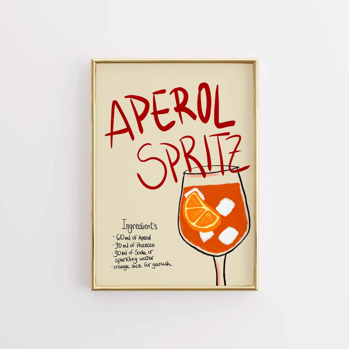 Stampa della ricetta dell'Aperol Spritz - Arte murale per cocktail retrò