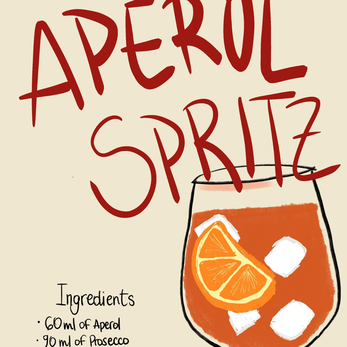Stampa della ricetta dell'Aperol Spritz - Arte murale per cocktail retrò