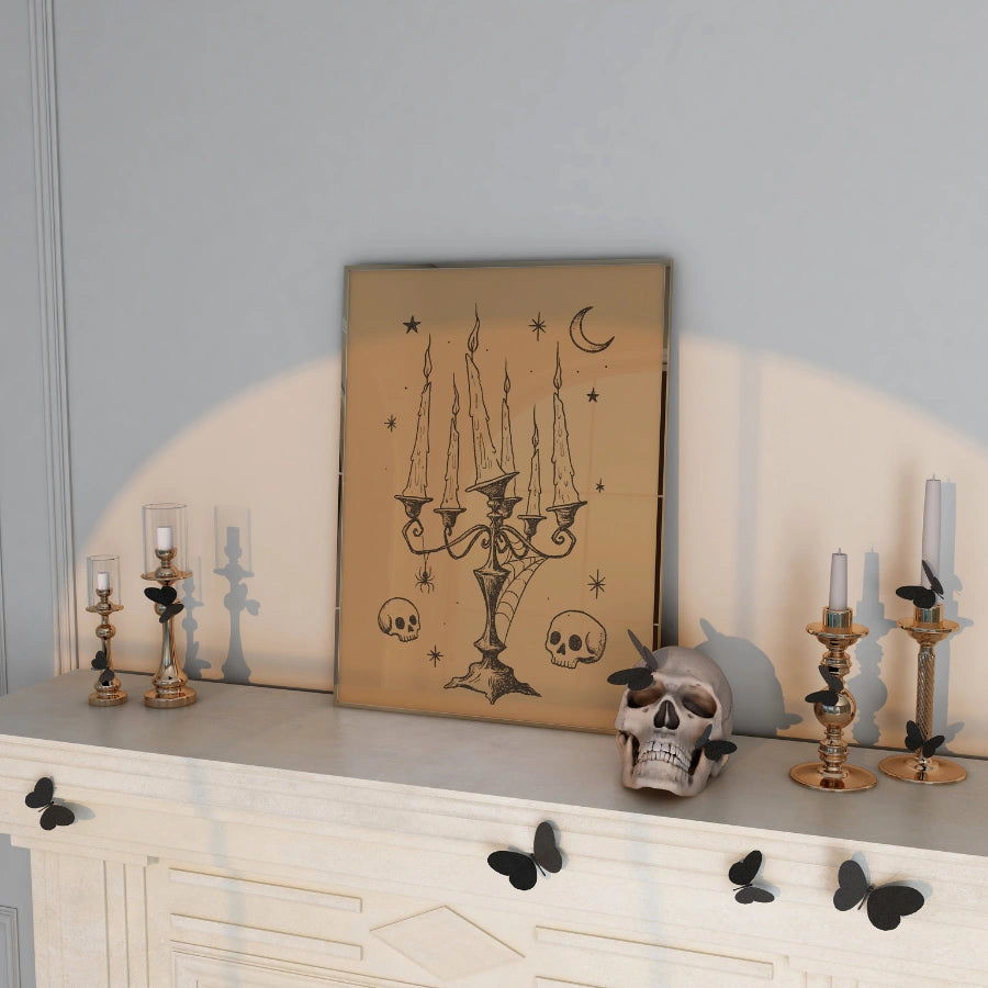 Stampa di Halloween con candelabro gotico – Arte delle candele stregonesche