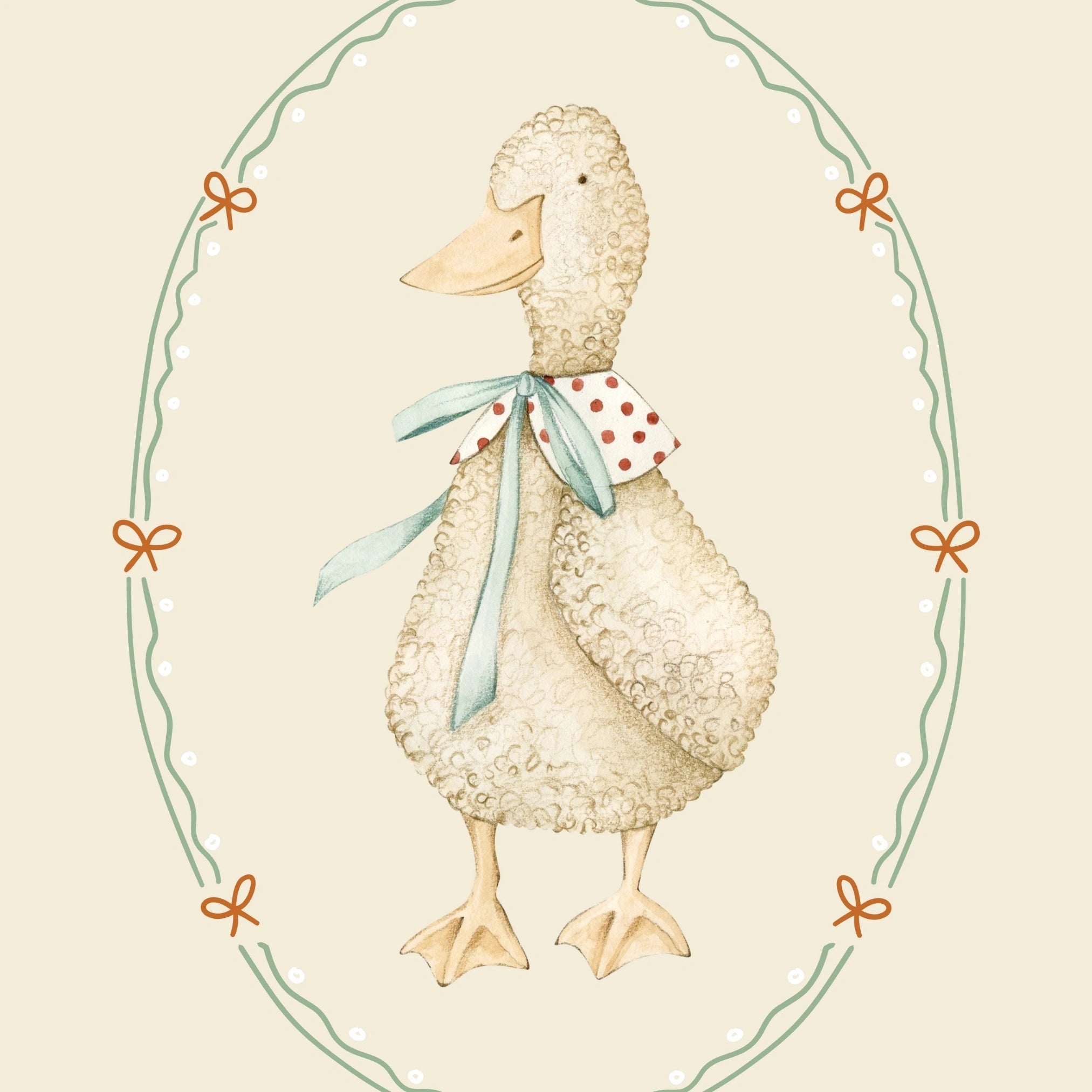 Arte murale "Curly Duck" - Stampa vintage per vivaio di fattoria