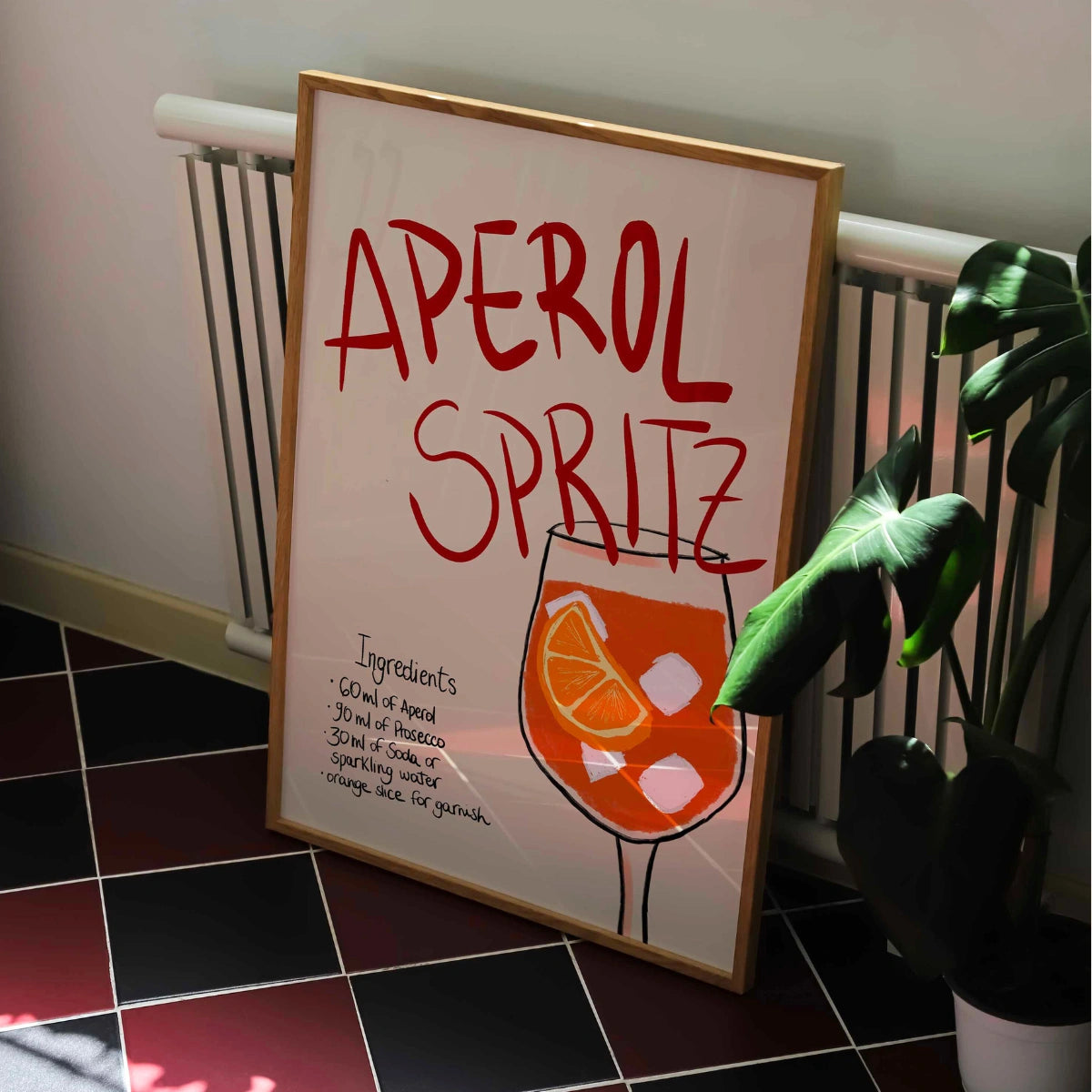 Stampa della ricetta dell'Aperol Spritz - Arte murale per cocktail retrò