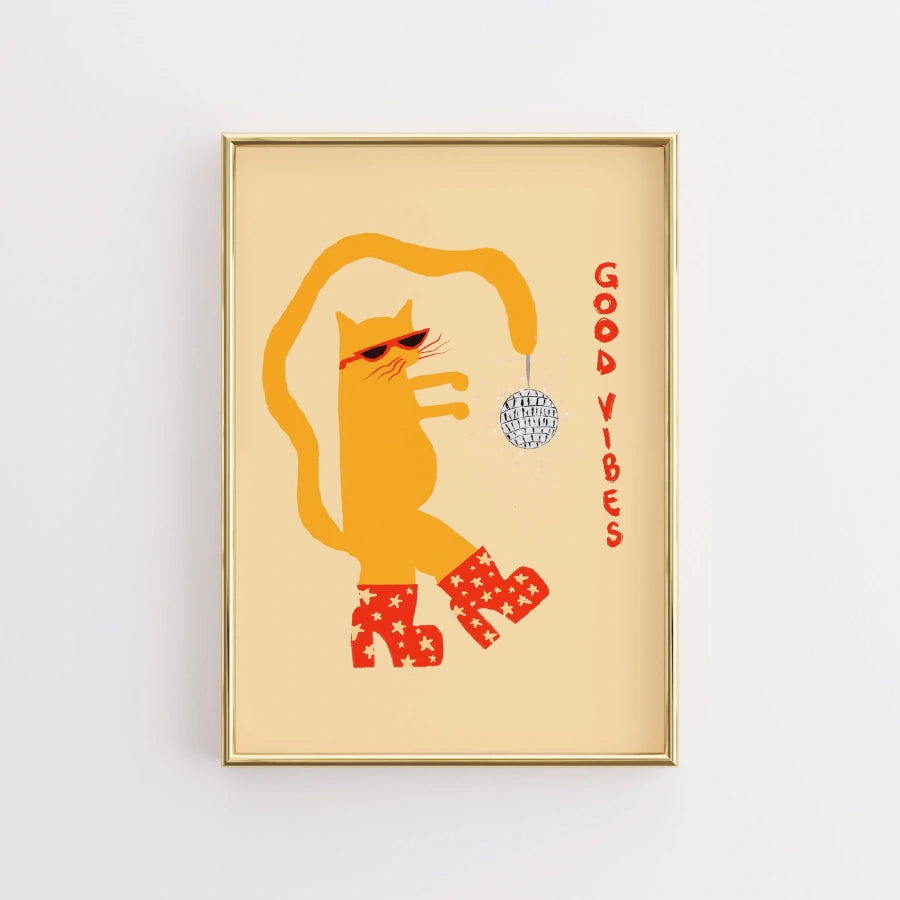 Arte murale Disco Cat – Stampa animalier funky e massimalista