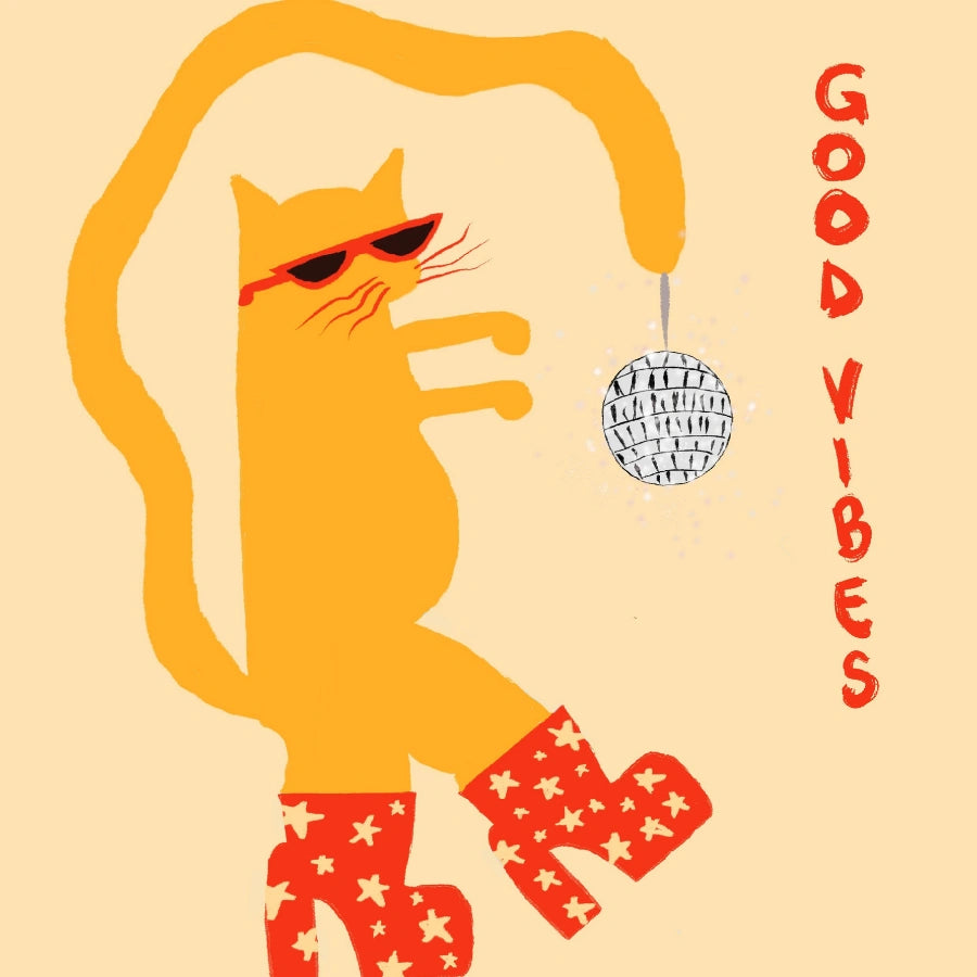 Arte murale Disco Cat – Stampa animalier funky e massimalista