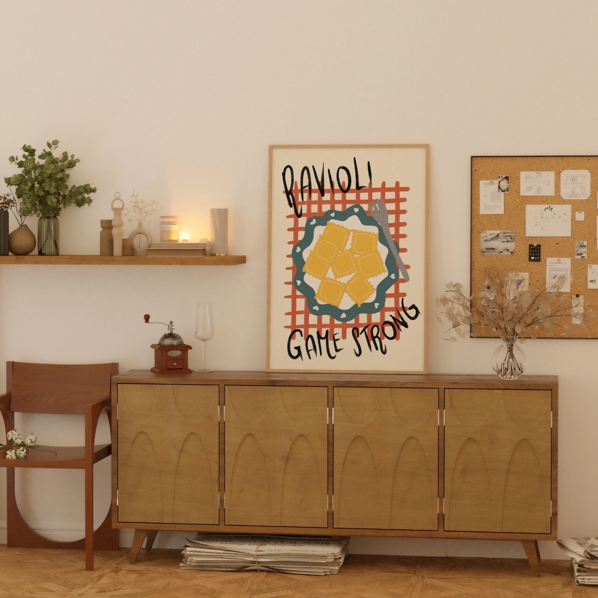 Decorazione murale per la tavola da pranzo italiana – Stampa di pasta, vino e cucina