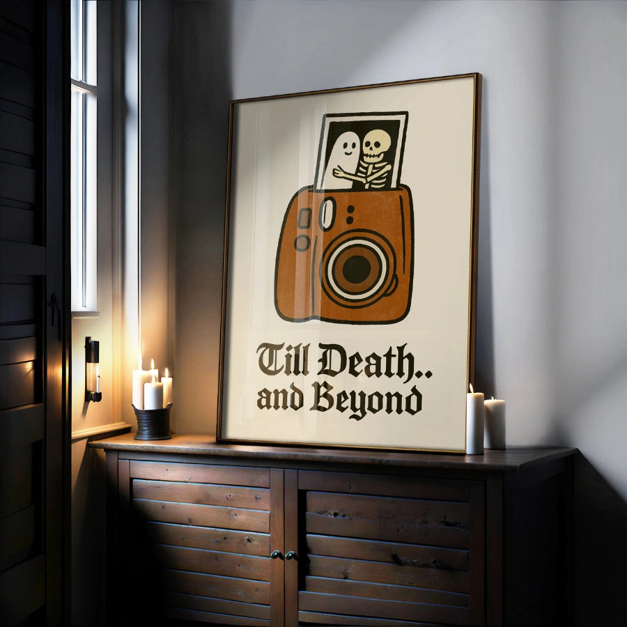 Stampa di Halloween "Till Death" - Coppia di fantasmi e scheletri