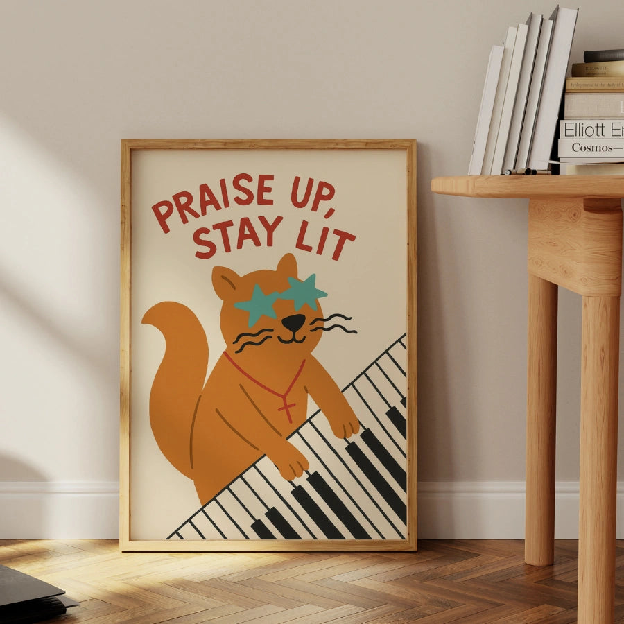 Praise Up Stay Lit Wall Art - Divertente stampa cristiana