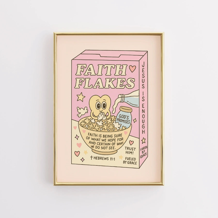 Faith Flakes Wall Art – Poster con versetto biblico raffigurante una scatola di cereali