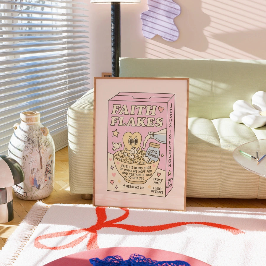 Faith Flakes Wall Art – Poster con versetto biblico raffigurante una scatola di cereali
