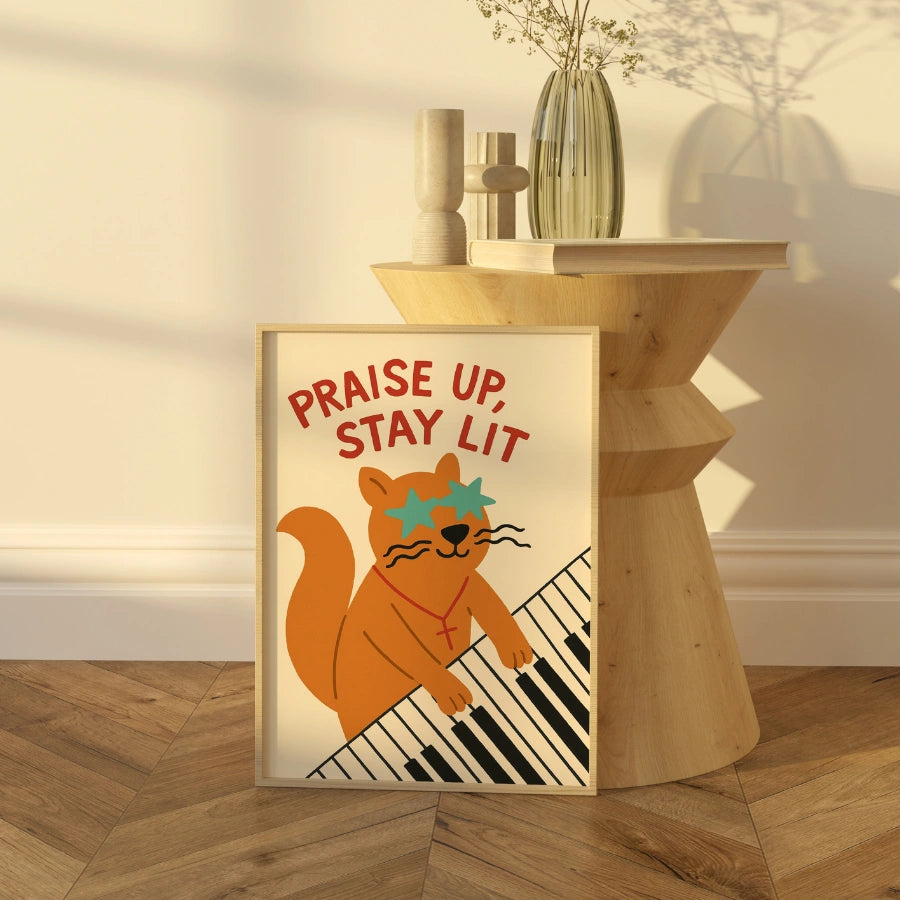 Praise Up Stay Lit Wall Art - Divertente stampa cristiana