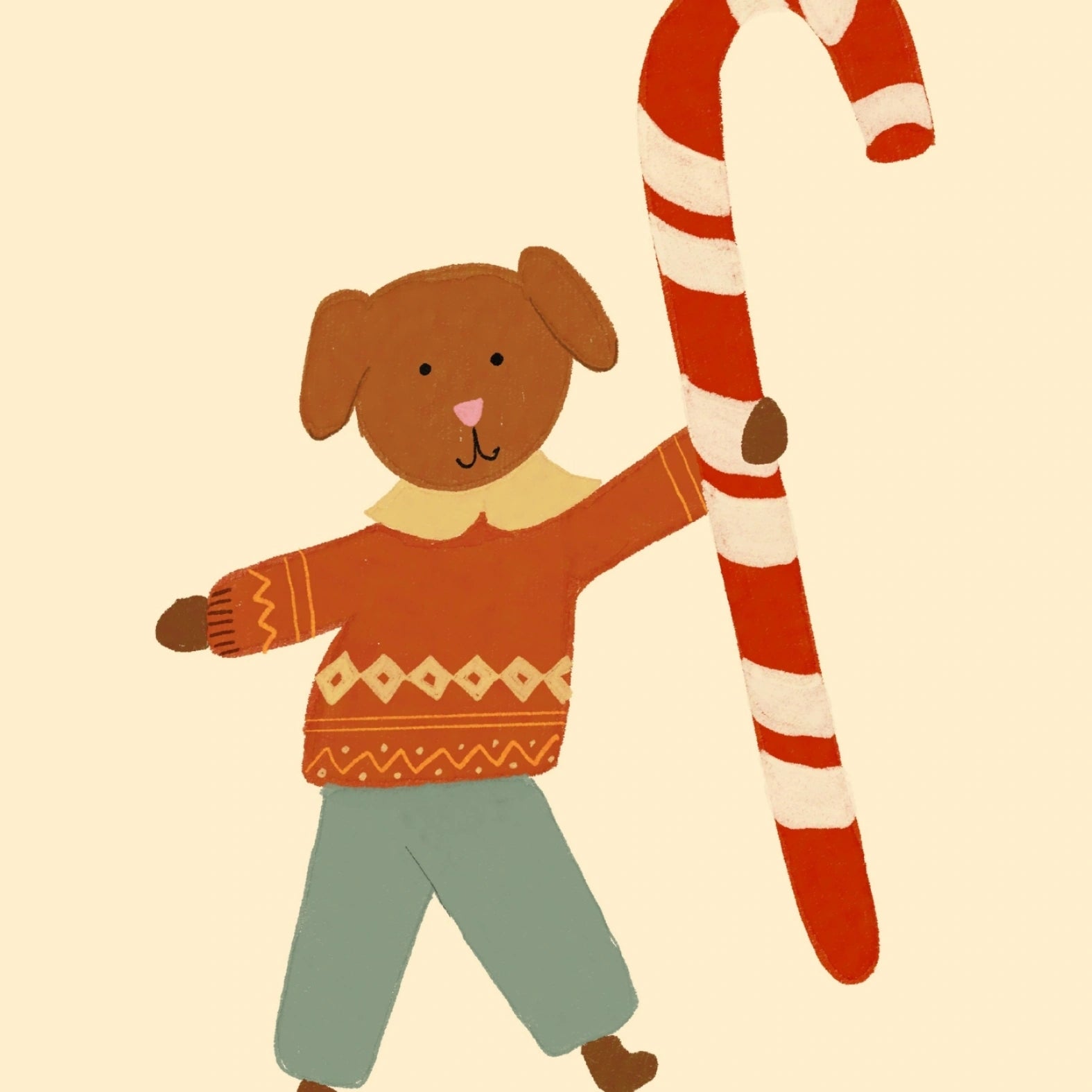 Cucciolo di Natale con bastoncino di zucchero