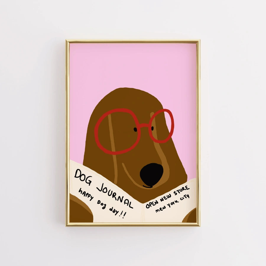 Stampa murale con cane che legge il giornale - Divertente stampa massimalista di un cane
