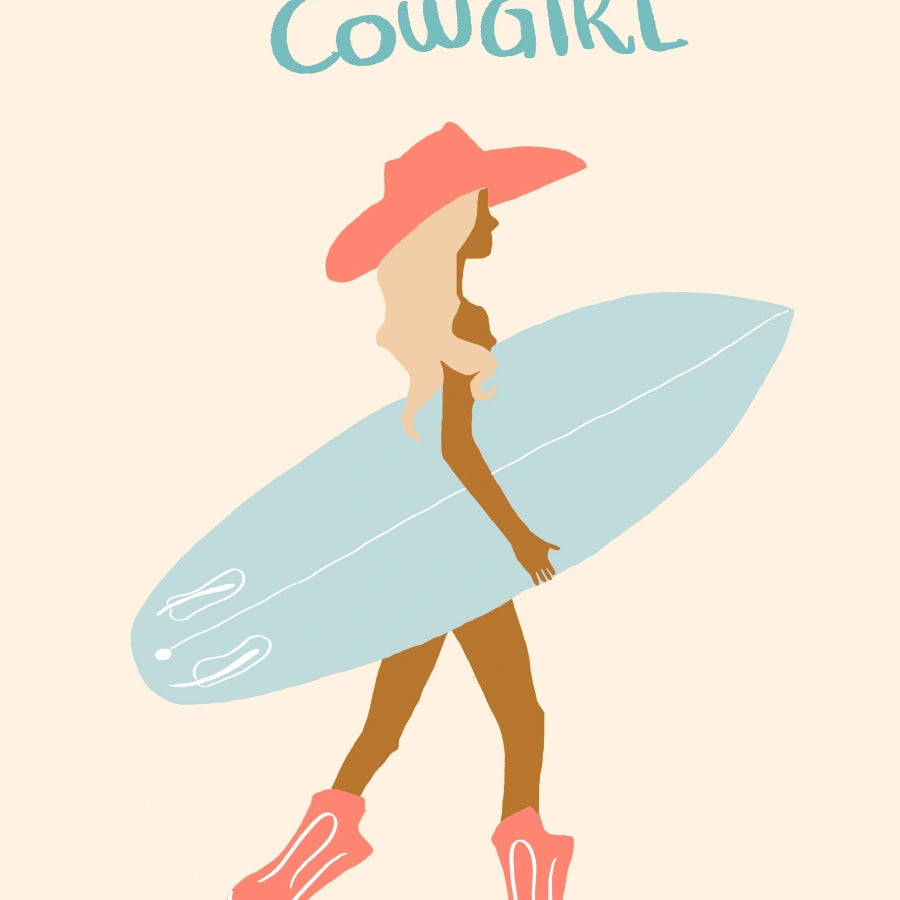 Surf's Up Cowgirl Wall Art - Poster di una cowgirl costiera