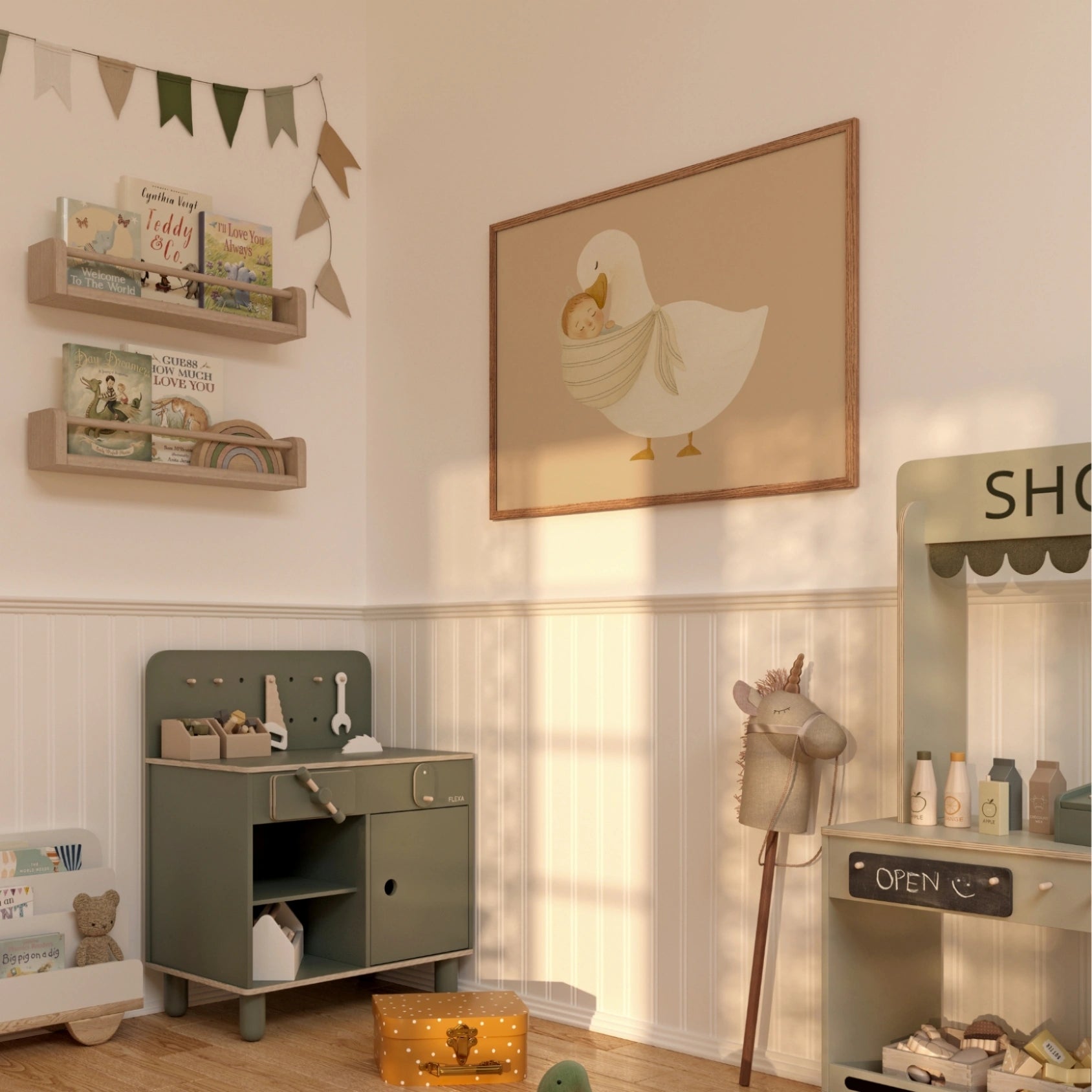 Stampa per cameretta dei bambini con cicogna