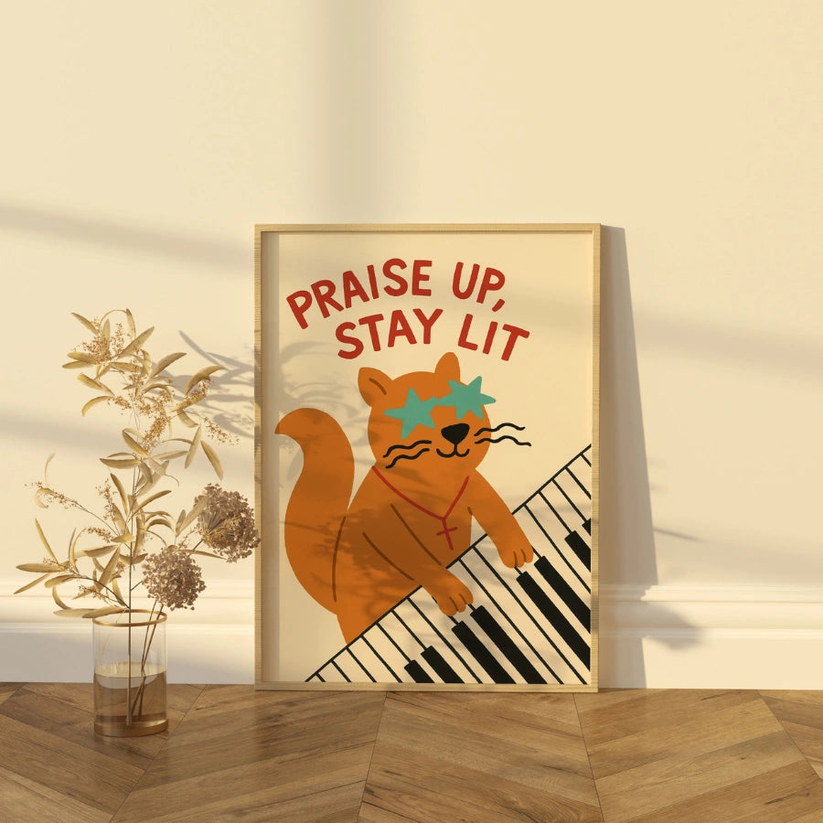 Praise Up Stay Lit Wall Art - Divertente stampa cristiana