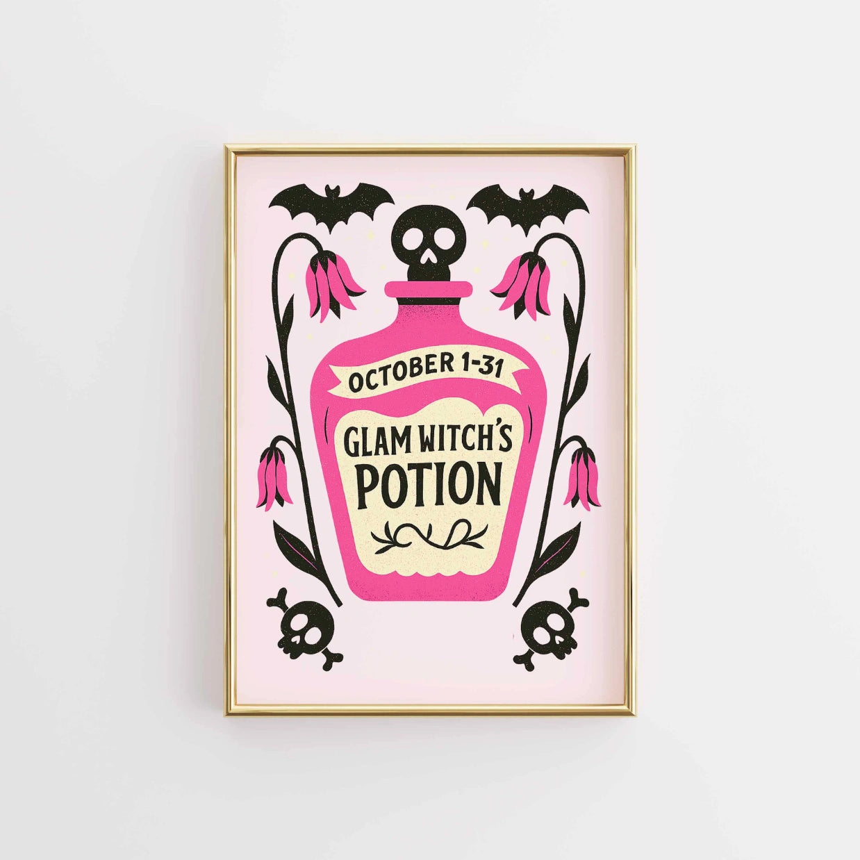 Stampa della pozione della strega glamour - Decorazione murale rosa di Halloween