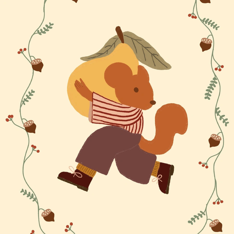 Arte murale con scoiattolo autunnale - Graziosa stampa di animali autunnali