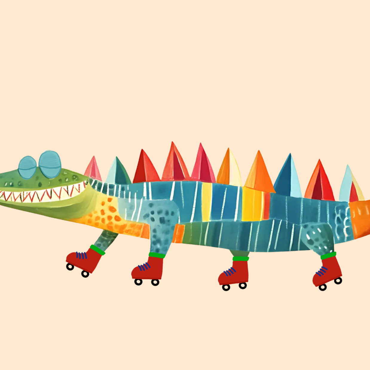 Stampa di coccodrillo sui pattini a rotelle – Arte murale colorata con animali per bambini