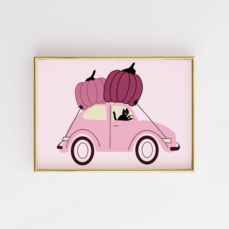 Decorazione murale per auto rosa di Halloween – Graziosa stampa di zucca autunnale