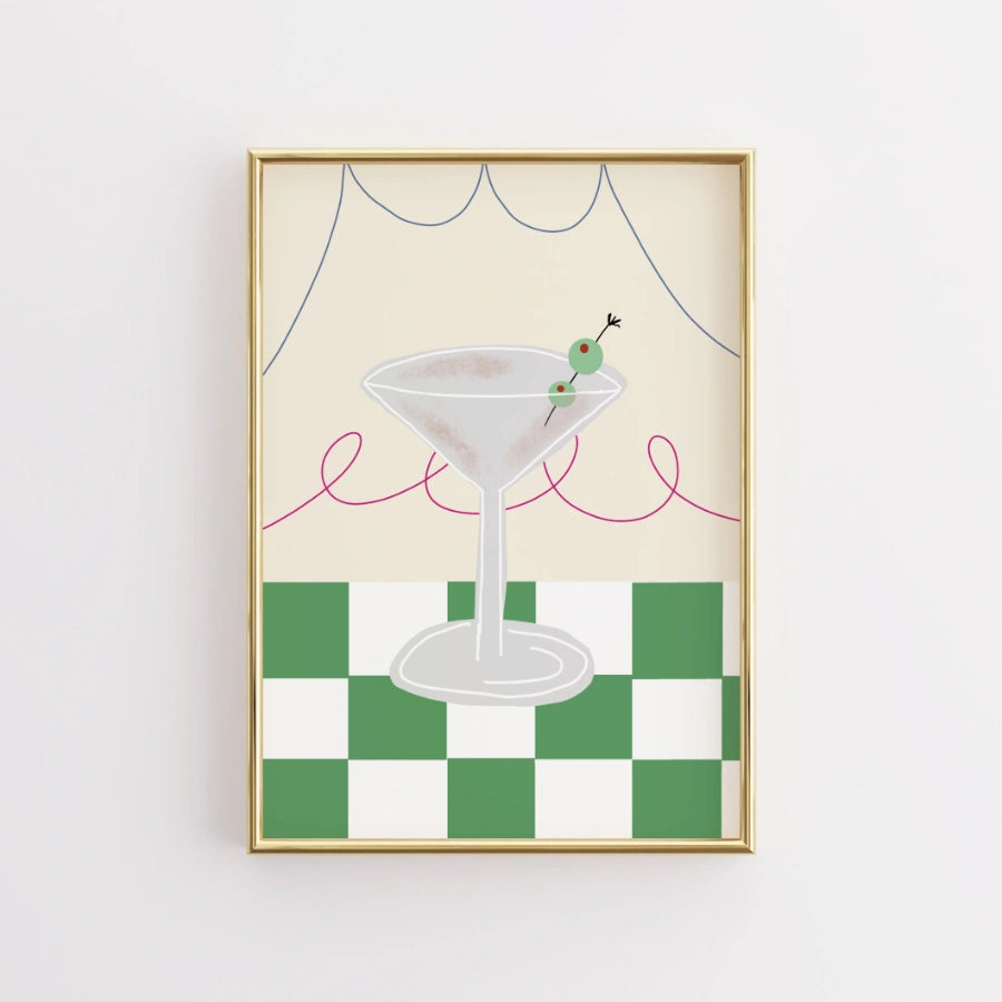 Stampa da cucina con cocktail Martini – Decorazione murale da bar retrò per la cucina