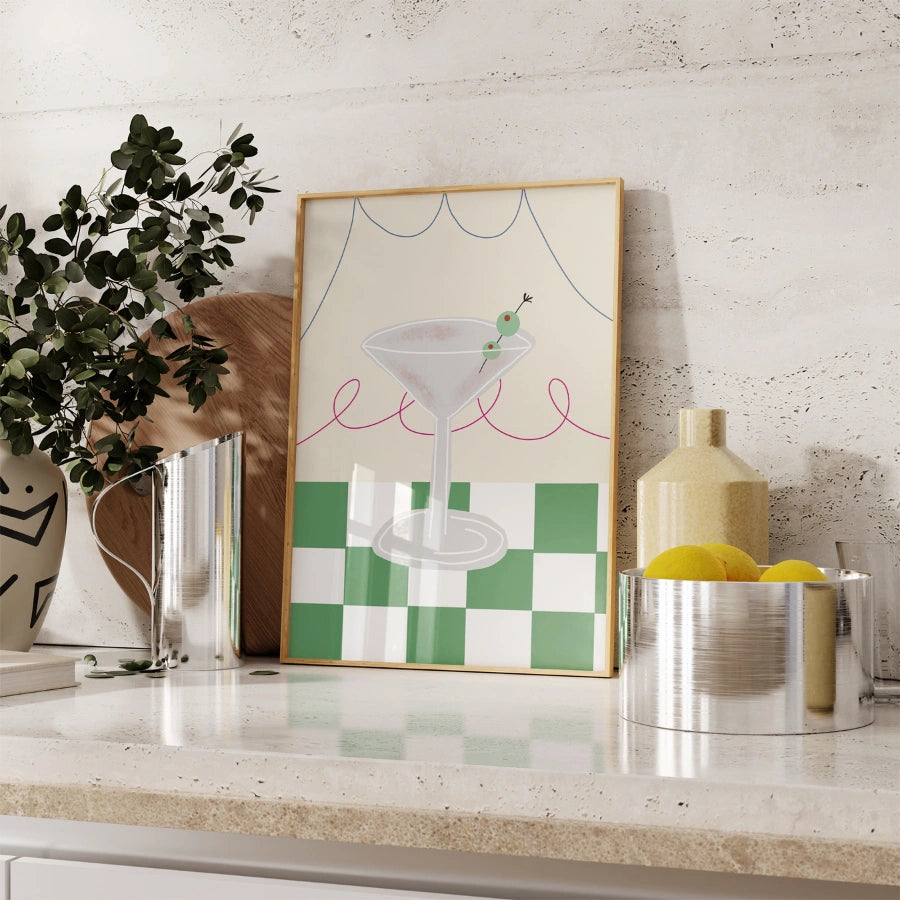 Stampa da cucina con cocktail Martini – Decorazione murale da bar retrò per la cucina