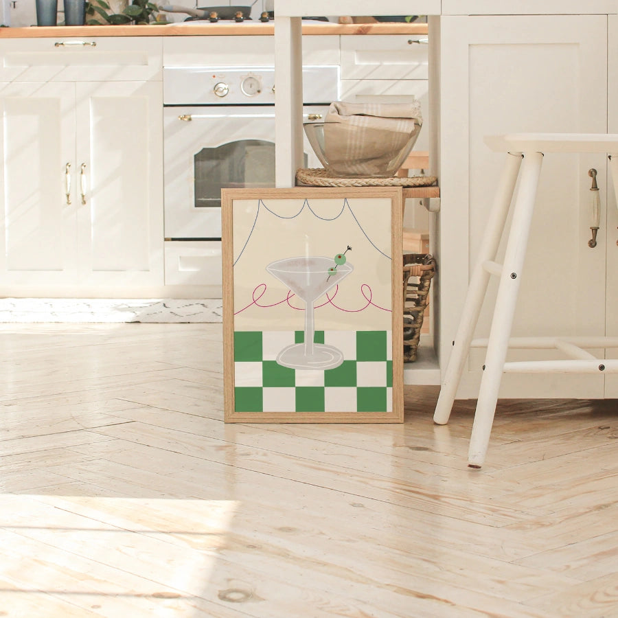 Stampa da cucina con cocktail Martini – Decorazione murale da bar retrò per la cucina