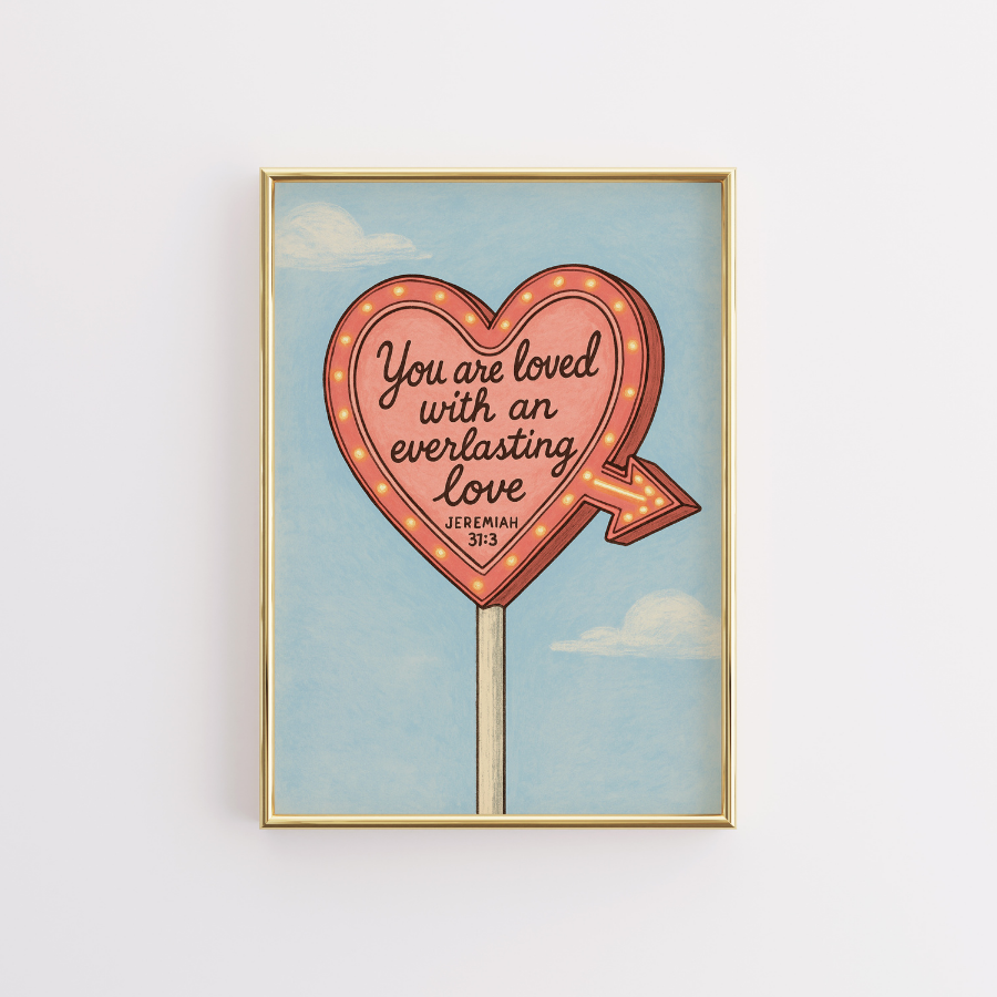 Arte murale cristiana "Amore eterno" - Stampa con il segno del cuore di Geremia 31:3