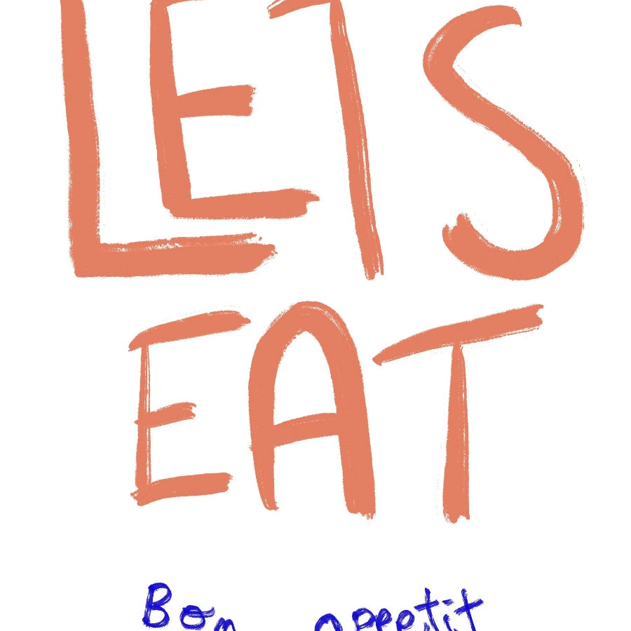 Stampa artistica da parete "Let's Eat Kitchen" con citazione giocosa di "Bon Appétit"