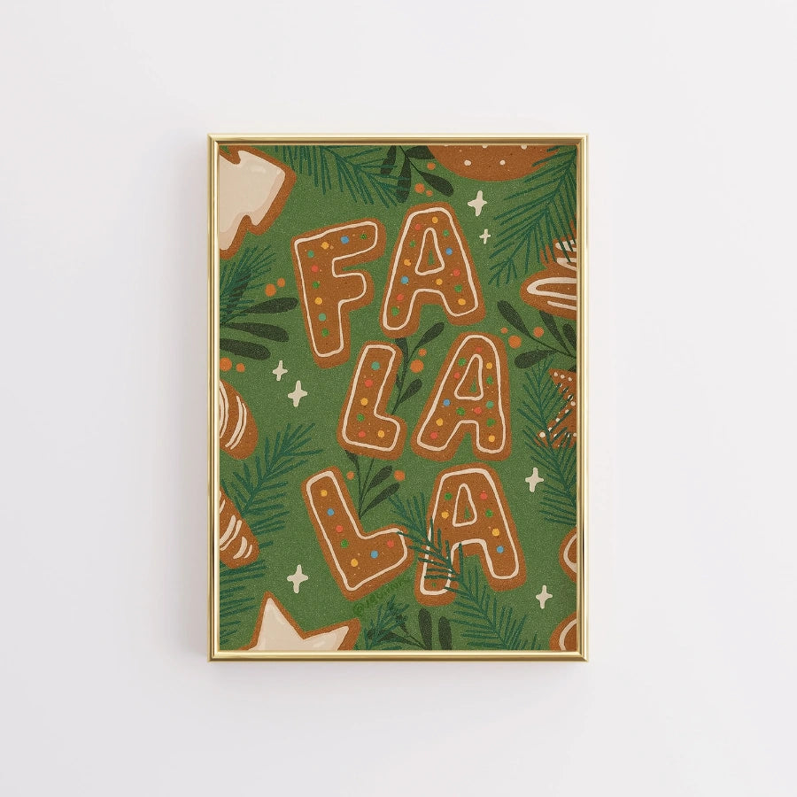 Fa La La Wall Art – Stampa natalizia di pan di zenzero