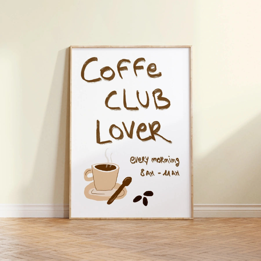Arte murale per amanti del Coffee Club – Graziosa stampa da cucina con caffè