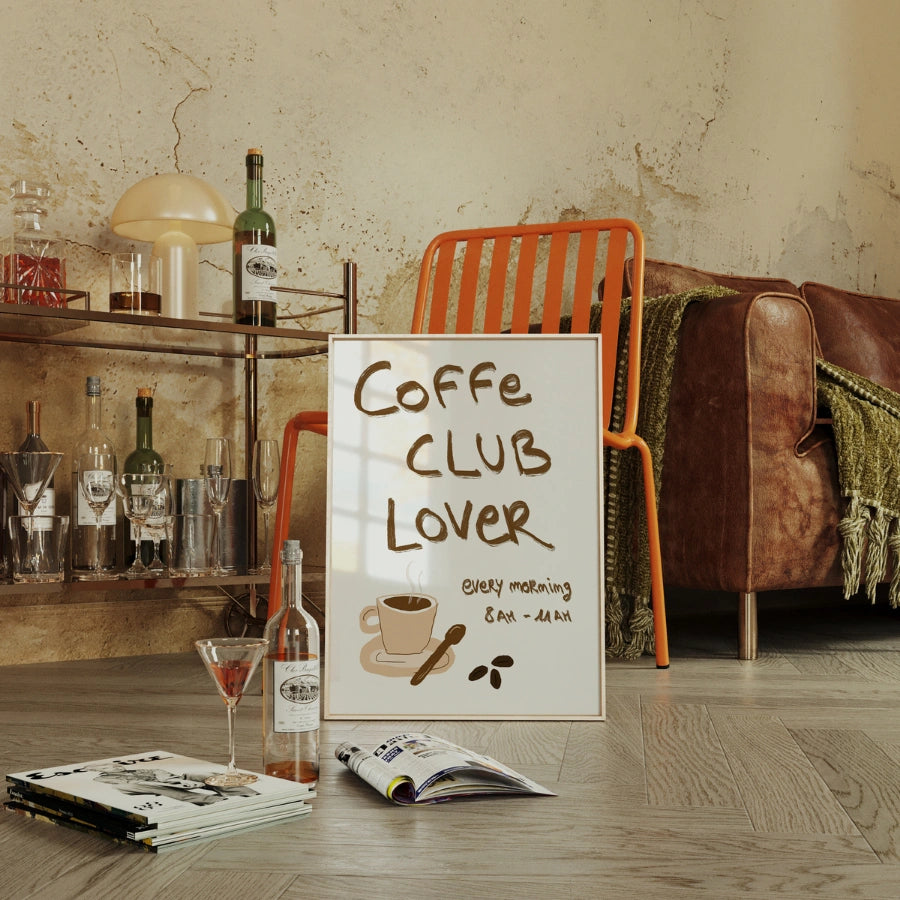 Arte murale per amanti del Coffee Club – Graziosa stampa da cucina con caffè