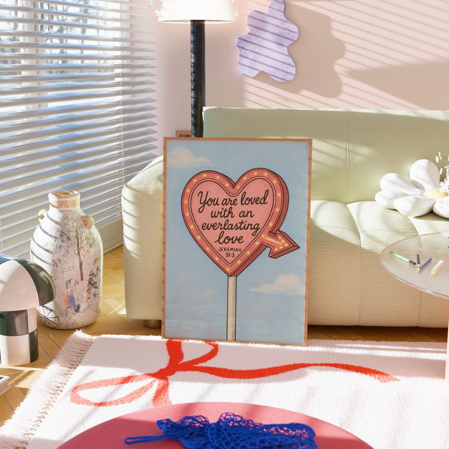 Arte murale cristiana "Amore eterno" - Stampa con il segno del cuore di Geremia 31:3