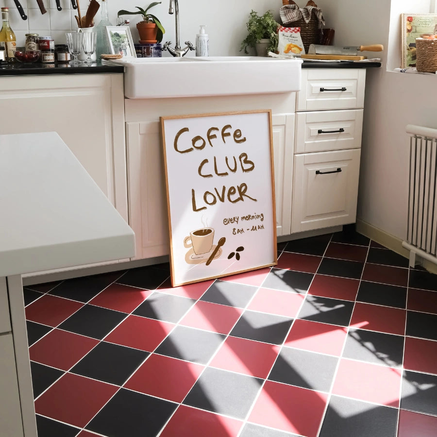 Arte murale per amanti del Coffee Club – Graziosa stampa da cucina con caffè