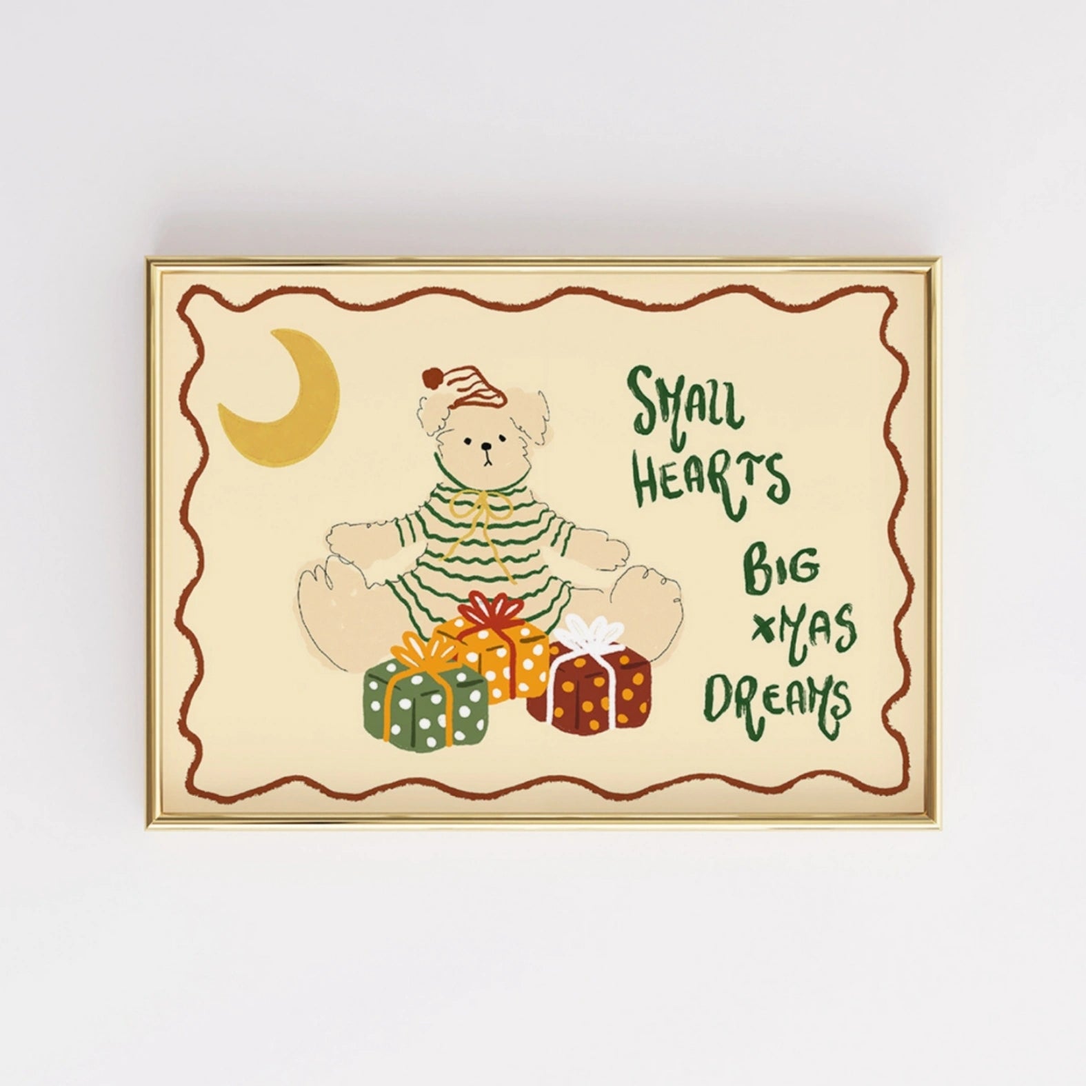 Stampa natalizia per la cameretta dei bambini con orsetto di peluche