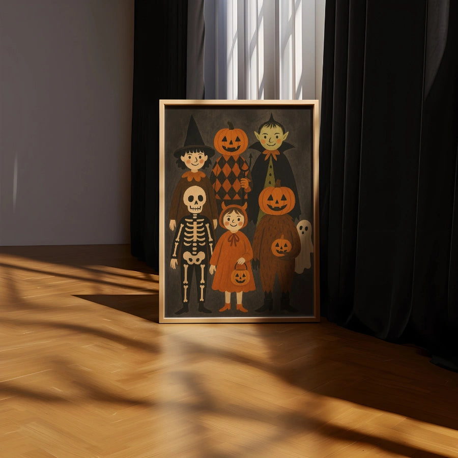 Stampa vintage di Halloween per bambini - Graziosa decorazione murale in costume